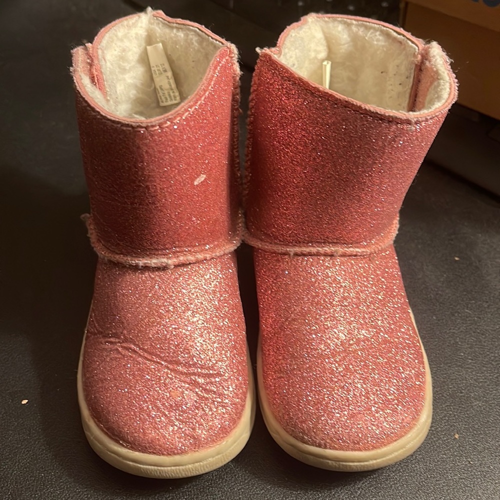 Wonder Nation Glitter Pink Used Boots Toddler Baby Velcro size 5